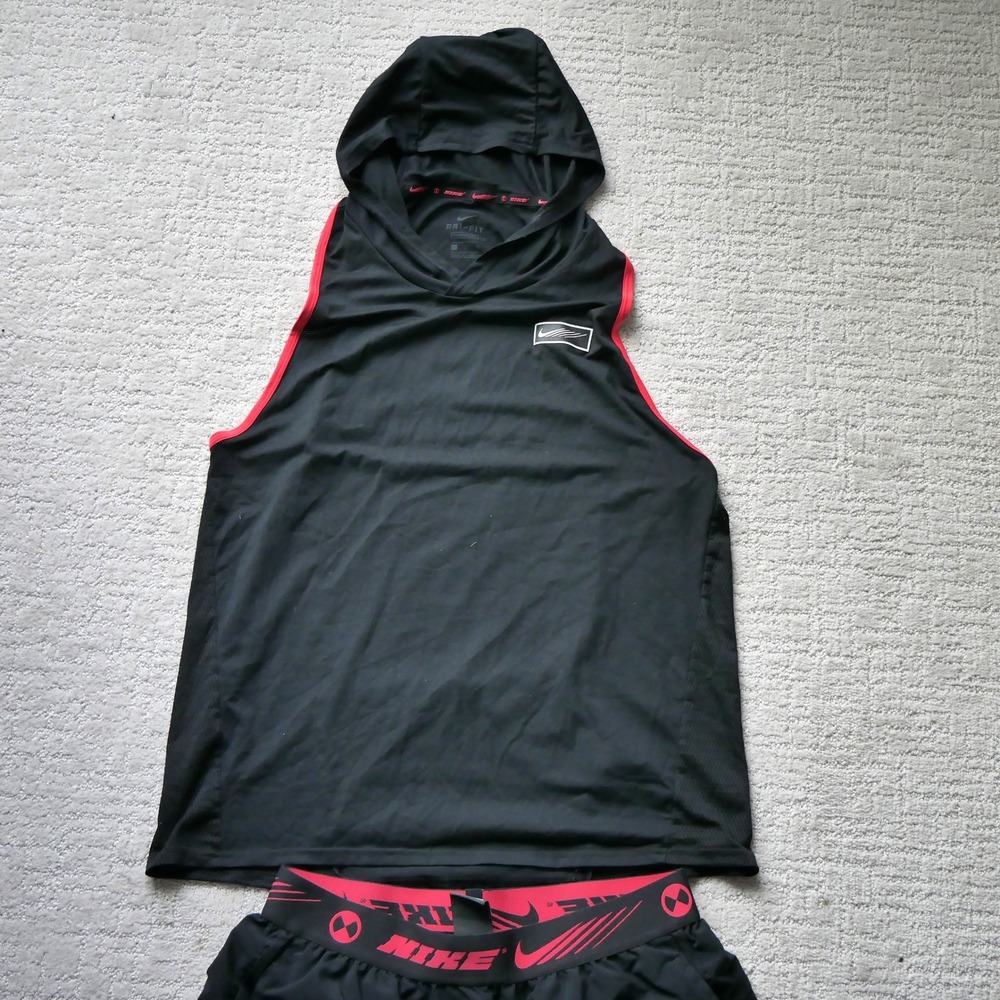 Nike Dri-FIT Hooded Running Tank Top Black Red CZ1505-010 Mens Large